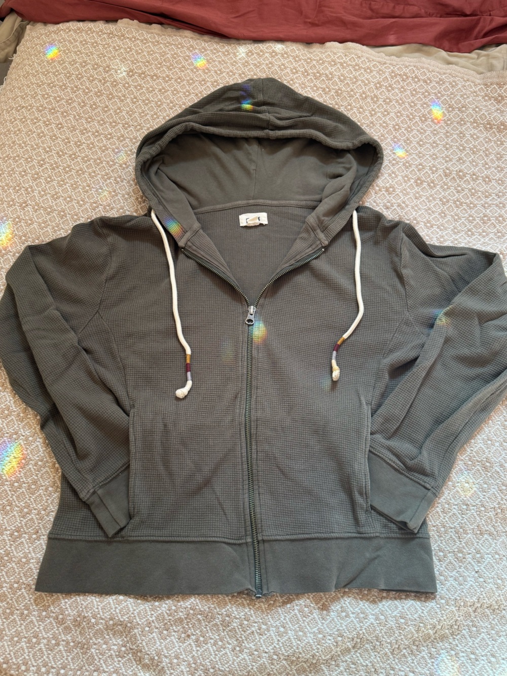 Pact Olive Green Organic Cotton Waffle Knit Hoodie